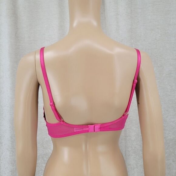 JEZEBEL Y2K Hot Pink Padded Underwire Bra 34C Faux Zipper Cups - Picture 6 of 12